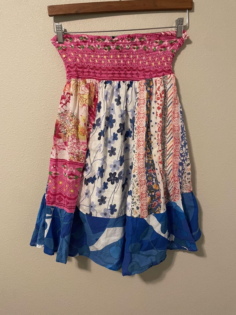 Etc. Dress Womens Small Floral Patchwork Tiered Strapless Peasant Boho Y2K READ